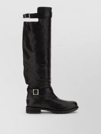 Jimmy Choo London leather biker boots buckle knee high lug