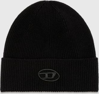 Diesel Ribbed beanie with D embroidery - Knit caps - Unisex - Black
