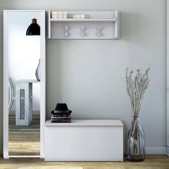 Dmora Mueble De Entrada Mirtilla, Entrada Moderna Con Perchero, Mueble Con Zapatero, Armario Con Espejo, Cm 50x32h182, Blanco, Con Embalaje Reforzado - Dmor