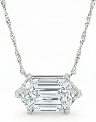 Pompeii3 Certified 1.10Ct Long Hexagon Diamond East West Pendant Gold Necklace Lab Grown