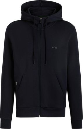 BOSS Stretch-cotton zip-up hoodie with logo print