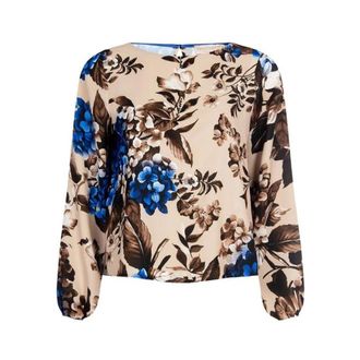 Rinascimento Rinascimento, Blouses, female, Multicolor, Size: 2XS Blue Floral Print Long Sleeve Blouse