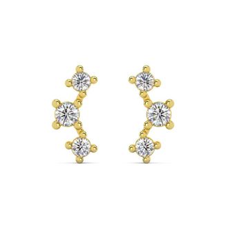 Pompeii3 1/5Ct TW 3-Stone Diamond Crawler Earrings 14k Gold Studs Lab Grown 1/3 Tall