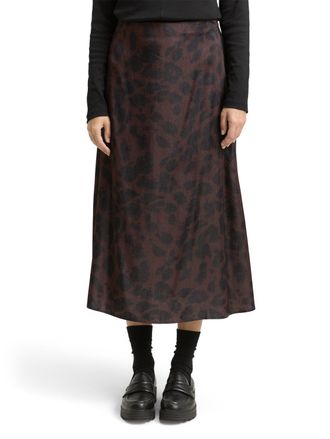 Tom Tailor Satinrock TOM TAILOR, Damen, Gr. 34, braun schwarz big leo print, Satin, Obermaterial: 62% Viskose, 38% Polyester, animal-print, bedruckt, regular fit