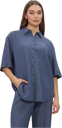 Moss Copenhagen Viana Ginia 3/4 Shirt - Dames - Overhemden - Blauw - S/M - Linnen - Overhemden
