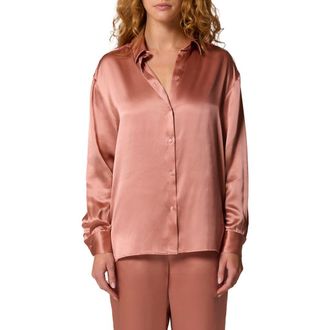 Simone P&eacute;r&egrave;le Love Me Silk Blend Button-Up Shirt in Smokey Pink at Nordstrom, Size X-Large