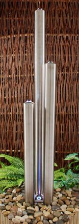 PRIMROSE Stainless Steel Tubes Water Feature 3 Tube Contemporary Garden 156cm
