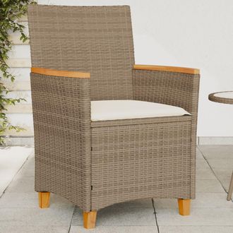 vidaXL Vidaxl - Sillas De Jard&iacute;n Con Coj&iacute;n 2 Uds Rat&aacute;n Pe Beige Y Madera Acacia