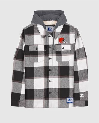Starter Mens Cleveland Browns Sherpa Lined Plaid Jacket In Black