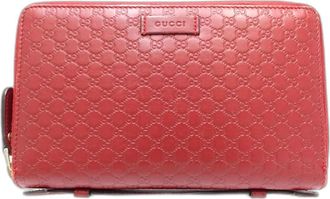 Gucci Red Color Leather Long Wallet (Bi-Fold) (Pre-Owned)