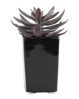 D&W Silks Purple/Green Echeveria In Tall Square Ceramic Planter