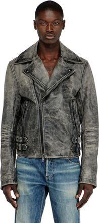 Diesel Biker jacket in treated leather - Leather jackets - Man - Grey
