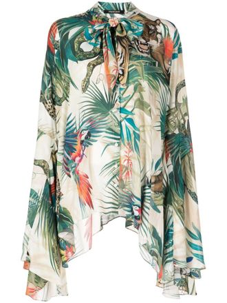 Roberto Cavalli Viscose blouse met jungleprint - Beige
