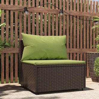vidaXL Sof&aacute; Central De Jard&iacute;n Con Cojines Rat&aacute;n Sint&eacute;tico Marr&oacute;n Vidaxl