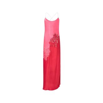 Roberto Cavalli Long Dress With Perforated Rose Pattern - female - Roberto Cavalli - Gowns - Red - M - Dresses