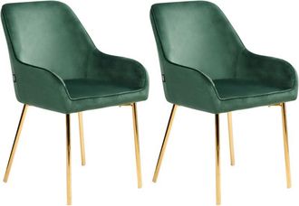 Beliani Beliani - Conjunto De 2 Sillas De Comedor Tela De Terciopelo Verde Patas De Metal Dorado Loverna
