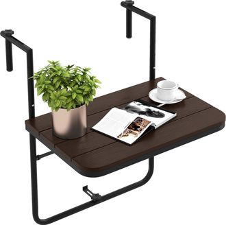 Costway Mesa Colgante Plegable De Balc&oacute;n, Altura Ajustable En 3 Niveles, Barandas De 3-15 Cm, Mesa Plegable Balcon, Terraza, 40x60cm, Hasta 30kg (caf&eacute;) - Cost