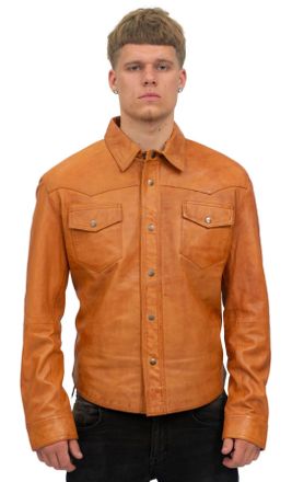 Infinity Leather Mens Retro Shirt Jeans Jacket-Beijing - Tan - Size X-Large