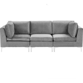 Beliani Sof&aacute; 3 Plazas De Terciopelo Gris Asiento Patas Metal Glamour Evja