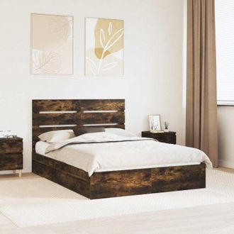vidaXL vidaXL Letto con Contenitore con testiera Rovere fum&eacute; 160 x 200 cm