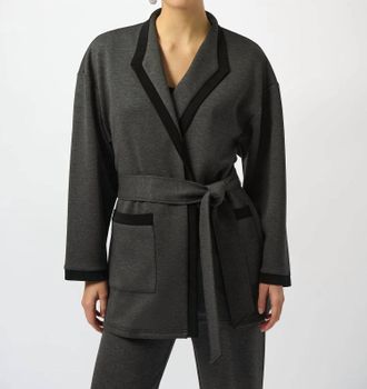 Joseph Ribkoff Belted Wrap Kimono Coat In Grey Melange/black