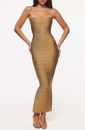 House of CB The Sweetheart Shimmer Strapless Gown in Gold at Nordstrom, Size X-Large