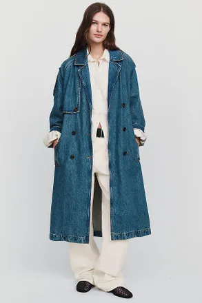 Anine Bing Rickie 100% Cotton Denim Trench Coat Jacket