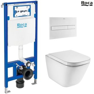 Roca Roca - Bastidor Duplo Con Cisterna Empotrada Y Pulsador Pl7 Blanco Mate Con Inodoro Suspendido The Gap Con Sistema Rimless