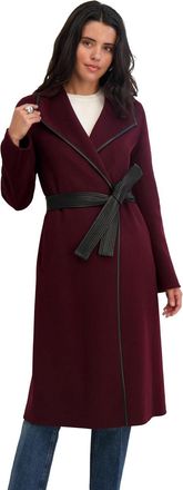 Elie Tahari Womens Double-Faced Luxury Soft Wool Blend Long Wrap Coat, Cherry