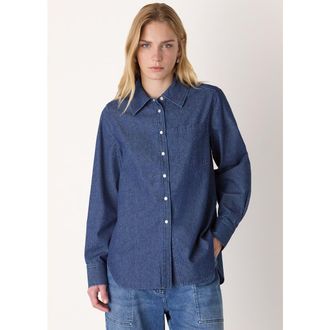 Whistles Pocket Detail Cotton Shirt in Denim at Nordstrom, Size 10