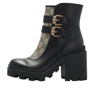 Gucci (WMNS) Gucci Buckles Ankle Boots Black Beige 701100-UVV20-1182