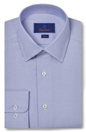 David Donahue Slim Fit Micro Dobby Cotton Dress Shirt in Blue at Nordstrom Rack, Size 15 - 34/35