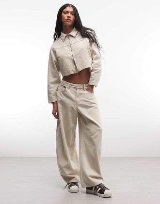 Liquor & Poker Jeans ampi a cavallo basso in velluto a coste lavaggio acido in coordinato-Blu