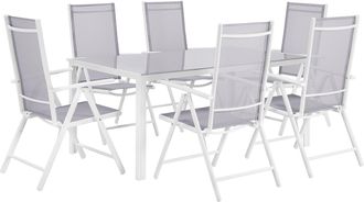 Beliani Conjunto De Comedor De Jard&iacute;n De 7 Piezas Con Mesa De Comedor De Aluminio Gris Y 6 Sillas Plegables Catania