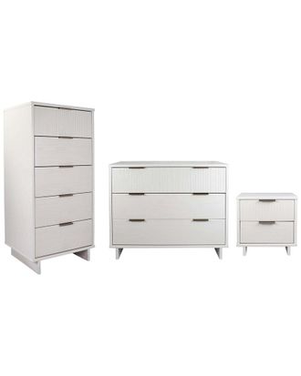 Manhattan Comfort 3Pc Granville Modern Solid Wood Standard Dresser, Tall Narrow Chest & Nightstand Set