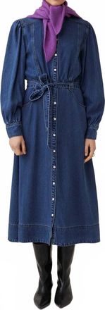 Suncoo Chona Long Sleeve Denim Shirtdress In Bleu Jean