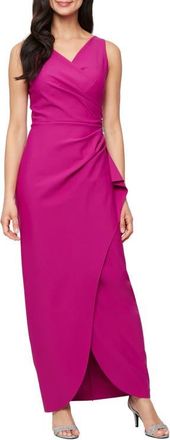 Alex Evenings Embellished Side Drape Column Formal Gown in Magenta at Nordstrom, Size 12