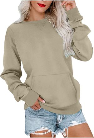 Generic Jumper For Women, Ladies Sweatshirts without Hood Womens Oversized Crewneck Long Sleeve Jumpers Casual Thin Plain Tunic Tops Classic Fit Autumn Pullov