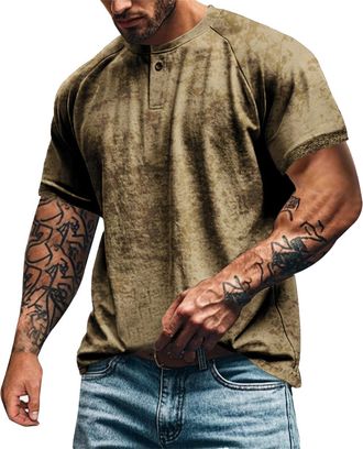 Generic Mens Slim Fit Cotton Work Short Sleeve Shirts for Men UK Tie-Dye Solid Round Neck Soft T-Shirt Casual Design Fashionable Summer Tees Tops Going Out Wo