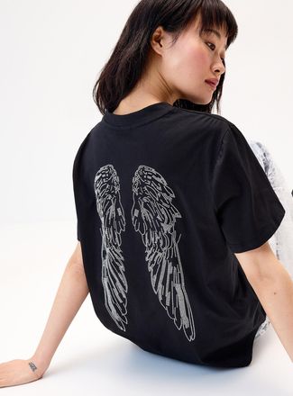 Twik Womens Rhinestone wings loose T-shirt