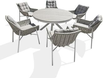 DCB Garden Conjunto de comedor de jard&iacute;n de 6 plazas - blanco