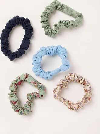 Fat Face FatFace Green 5 Pack Floral Satin Scrunchies