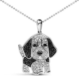 House of Brilliance Silver 1/4 cttw White and Black Diamond Dog Pendant Necklace 18 inch at Nordstrom