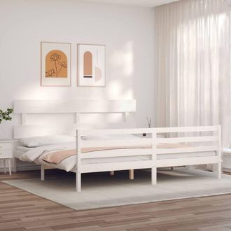 Berkfield Home Beautiful Bed Frame with Headboard White 200x200 cm Solid Wood