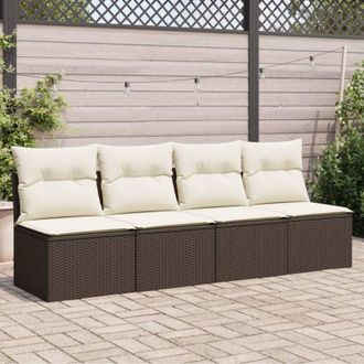 vidaXL Divano da Giardino a 4 Posti con Cuscini in Polyrattan Marrone - Vidaxl
