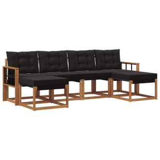 vidaXL Conjunto De Sof&aacute;s De Exterior Con Coj&iacute;n 6 Pcs Natural Y Negro Vidaxl