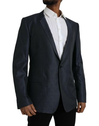 Dolce & Gabbana Mens Blue Wool Gold Single Breasted Coat Blazer Virgin Polyester Clothing