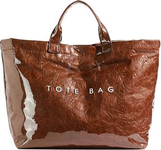 Generic PVC Tote Bag for Women, Large Plastic Tote Bag for Work Letter Print bag Kraft Paper Work Handbags Purses (Light Coffee)