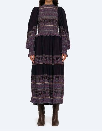 Sea New York Adella Print Long Sleeve Smocked Dress In Iris