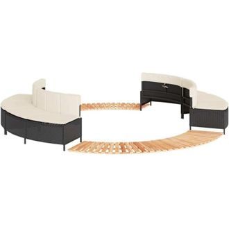 vidaXL Bordo per Spa Nero in Polyrattan e Legno Massello di Acacia vidaXL